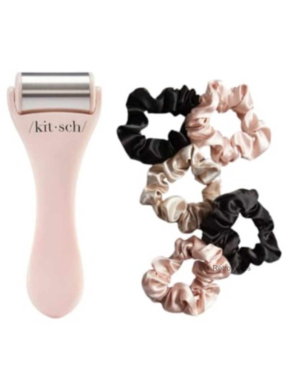 Stainless Steel Facial Ice Roller & Satin No-Crease Scrunchies Set